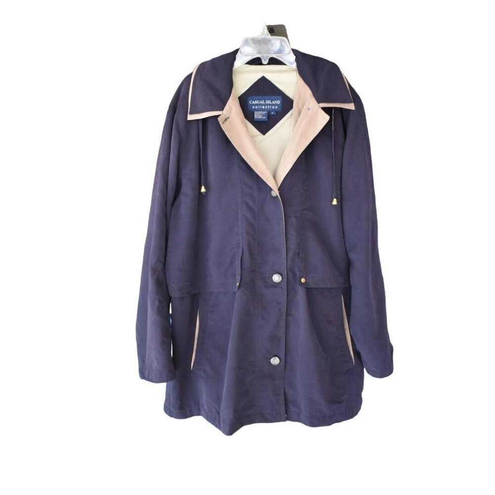 Vintage Women's Casual Island Collection Navy Blue Spring Jacket L